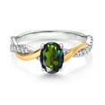 thumbnail image 2 of Gem Stone King 2 Tone 10K Yellow Gold and 925 Sterling Silver Tourmaline Green Mystic Topaz and White Lab Grown Diamond Twisted Interwoven Ring for Women (0.91 Cttw, Available in Size 5,6,7,8,9), 2 of 4