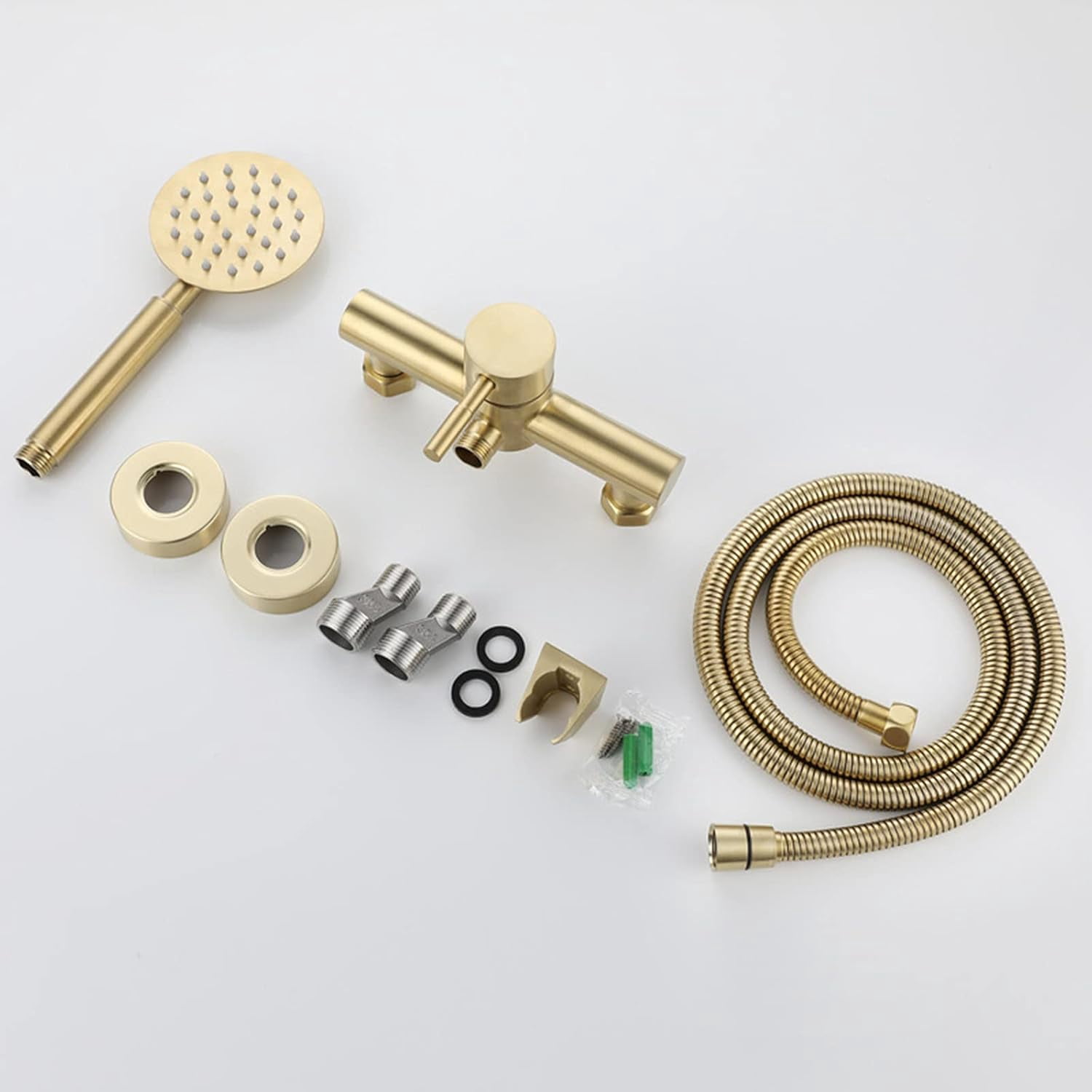 Brushed Gold Wall Mount Bathtub Faucet with Handheld Sprayer, Stainless Steel Single Handle Bathroom Tub Faucet High Flow Bath Shower Mixer Tap