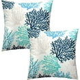 thumbnail image 2 of Blue Coral Throw Pillow Case 20x20 Set of 2 - Teal Grey Summer Coastal Patterned Cotton Linen Square Cushion Cover Decorative Pillowcase for Home Office Couch Sofa Chair, 2 of 6