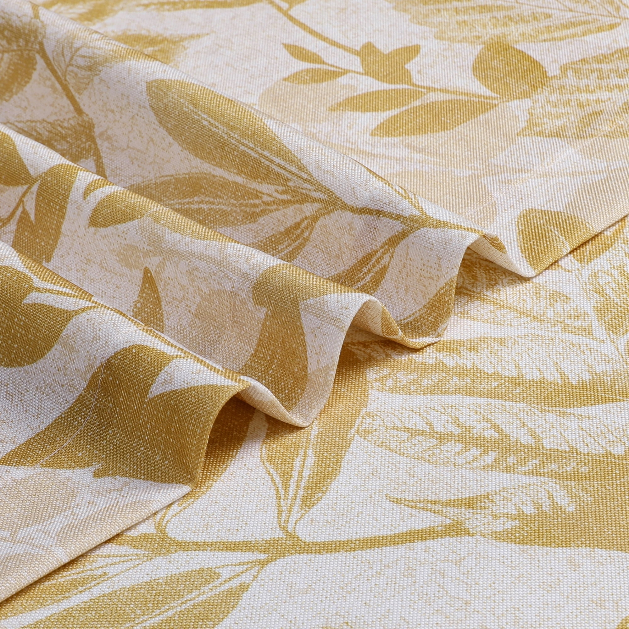 Bohogeo Linen Curtains for Living Room 84 inch Length Leaf Print Botanical Sheer Curtains Natural Texture Soft Touch Light Filtering Privacy Protect Drapes, Gold, 55" Wide, Set of 2 Panel