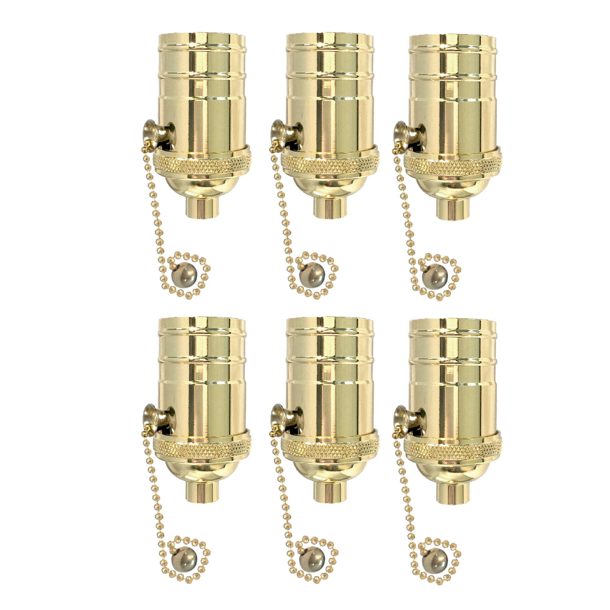 Royal Designs, Inc. Pull Chain Lamp Socket for Incandescent LED Bulbs, Polished Brass, Set of 6