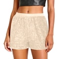 thumbnail image 5 of GEWSEY Women's Sparkly Sequin Shorts Elastic Waist Glitter Straight Leg Party Shorts with Pockets (Beige, S), 5 of 7
