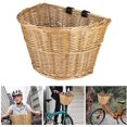 thumbnail image 1 of Wicker D-Shaped Handmade, Wicker Bicycle Front Basket with Leather Straps, 1 of 7