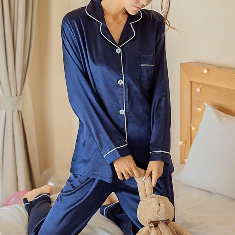 Taille XXXXL Ensemble Pyjama de Vetements de Nuit en Satin de Soie Doux pour Femmes
