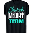 thumbnail image 1 of Men's Church Media Team T-Shirt - Black with Turquoise Lettering Religious, 1 of 2