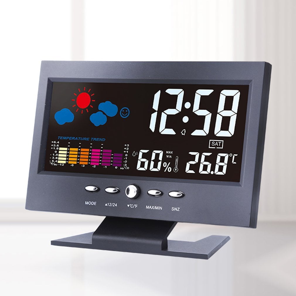 Color LCD Thermometer Hygrometer Voice Control Weather Station Alarm Clock by