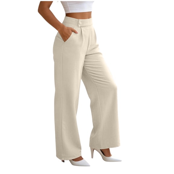 Cagogo Womens Wide Leg High Waisted Flowy Solid Elegant Office Long Pants Trousers Casual Loose Palazzo Pants for Work Beach Travel Fashion Clothes, Beige M