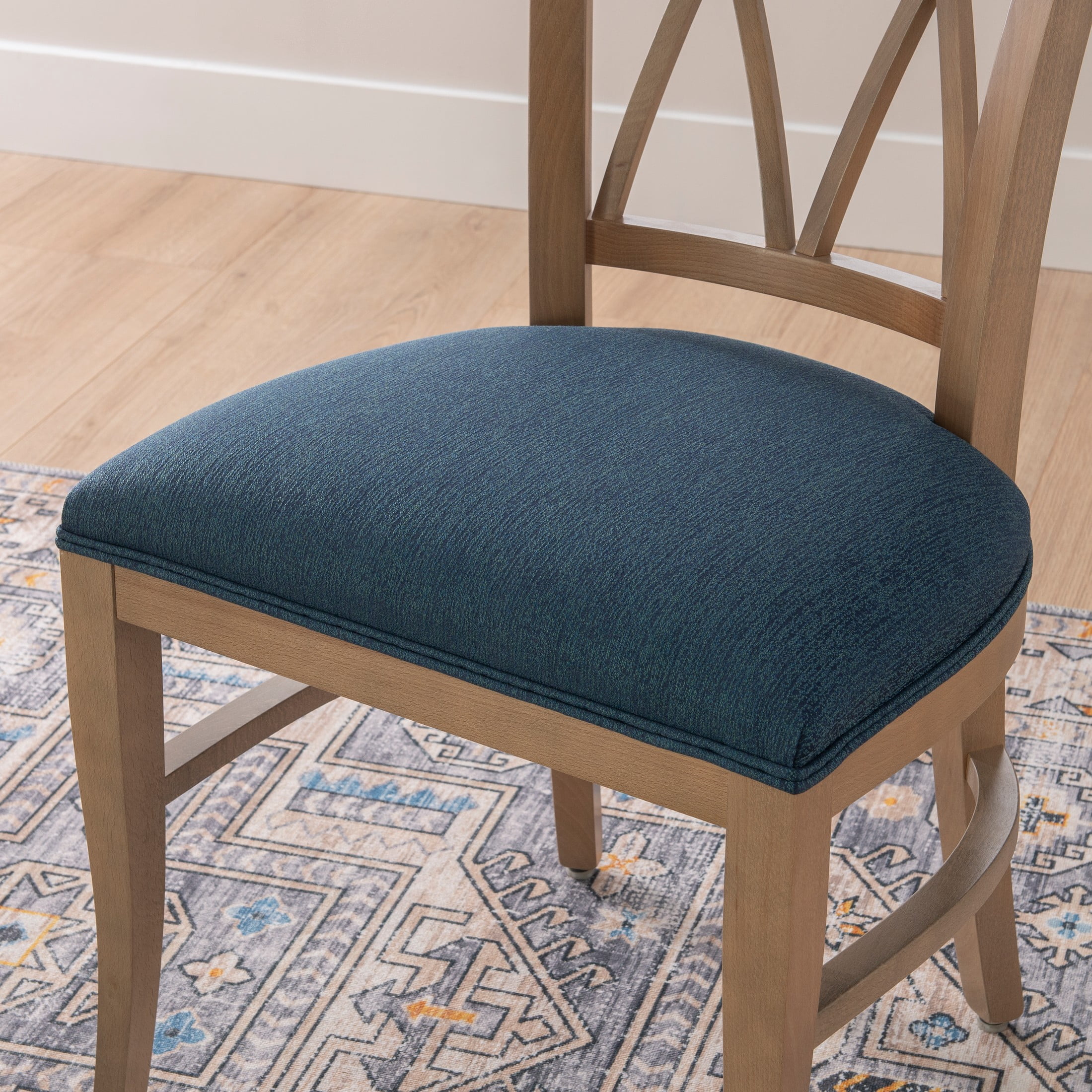 Linon Tanlsey Upholstered Dining Chair, Set of 2, Natural with Blue Fabric