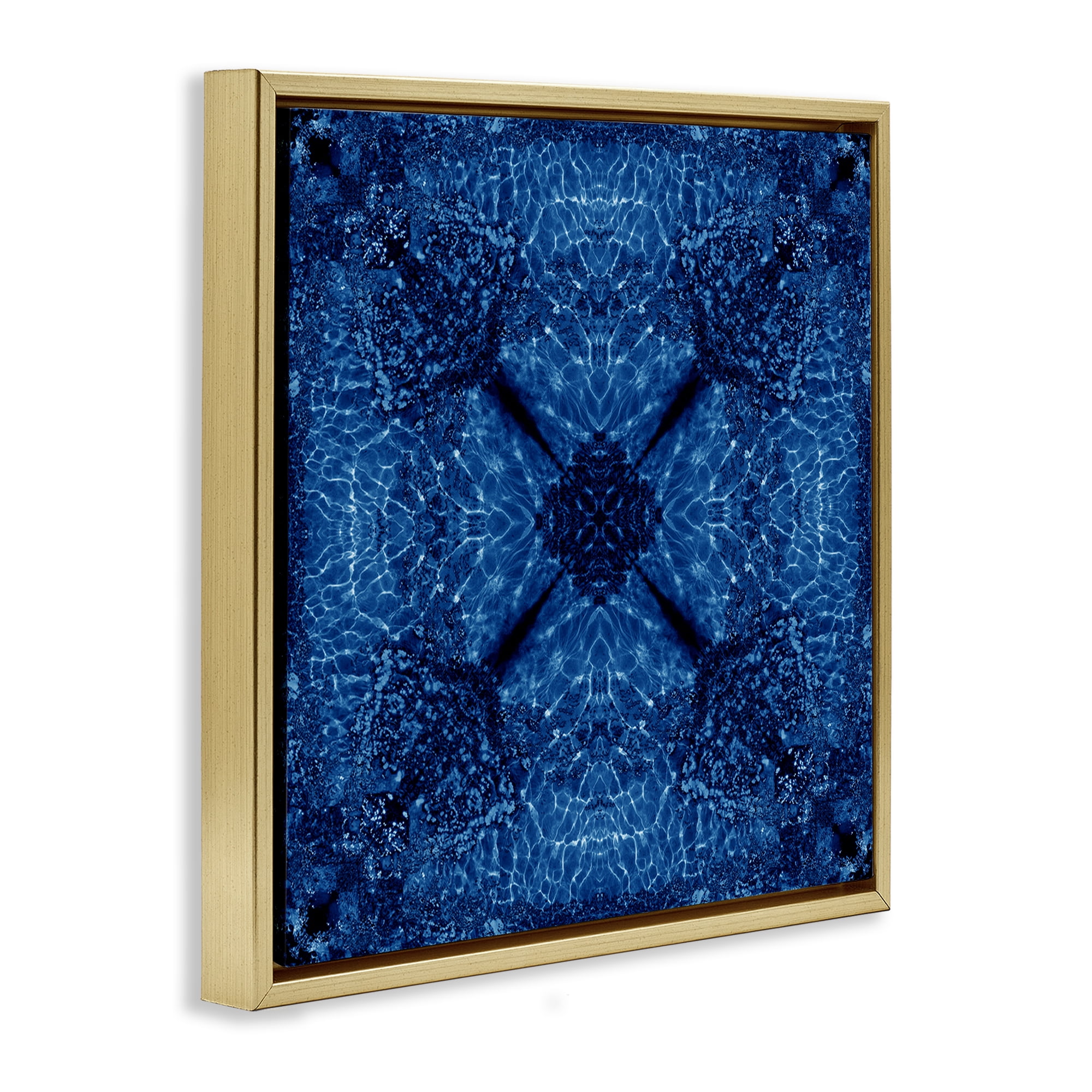 Stupell Industries Dark Blue Patterned Abstract Painting Gold Floater Framed Canvas Art Print Wall Art, 25 x 25