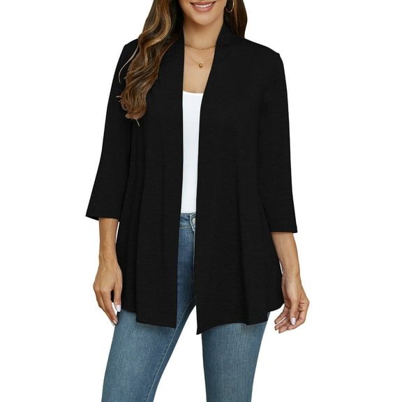 VEPKUL Women Cardigan Casual Lightweight Plus Size Cardigan 3/4 Sleeve Open Front Soft Light Cardigan Drape Duster 1XL-5XL