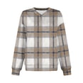 thumbnail image 4 of CHZAYXI Plaid Sweatshirts for Women Pullover Fall Loose Casual Long Sleeve V Neck Lightweight Fleece Lined Flannel Sweat Shirts Daily Cute Clothing(Khaki,L), 4 of 5