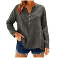 thumbnail image 5 of ICHUANYI Womens Button Down Shirts Long Sleeve Cotton Button Up Shirt Linen V Neck Casual Loose Tops Blouses, 5 of 9
