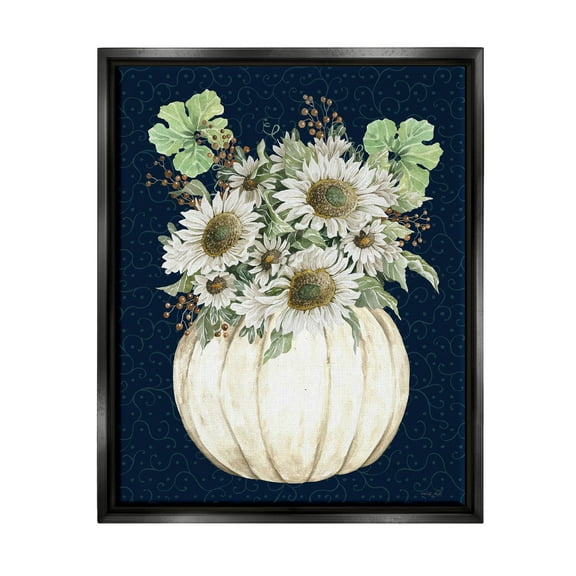Autumn Foliage Pumpkin Bouquet Botanical & Floral Graphic Art Jet Black Framed Art Print Wall Art