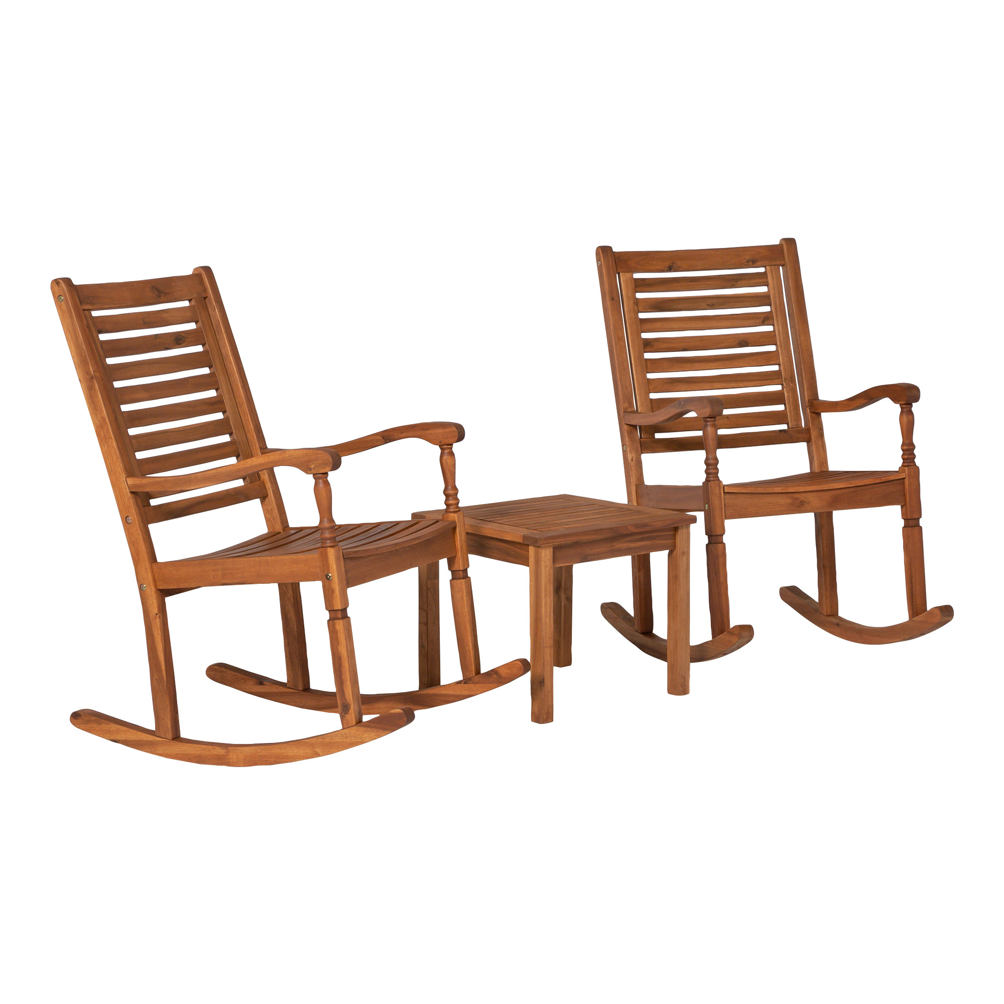Walker Edison Portofino 3 Piece Slat Back Patio Set, Brown Brown 3 Piece Set Chair - image 2 of 2