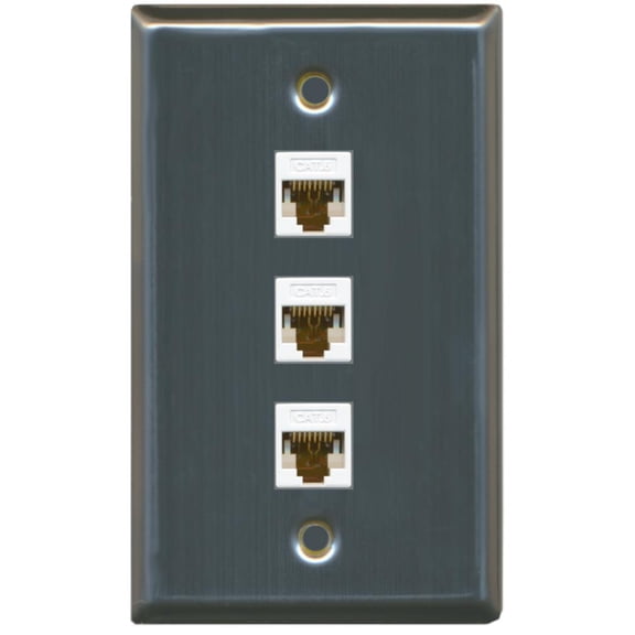RiteAV - 3 Port Cat6 Female-Female Wall Plate - Stainless Steel