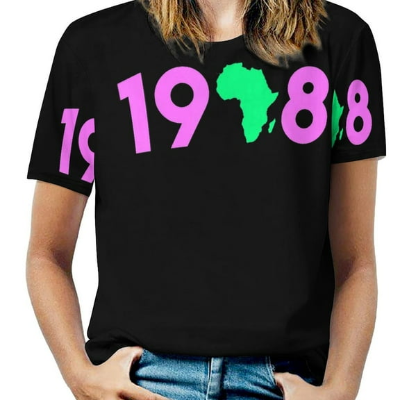 198 Africa Neon Women's Short Sleeve T-Shirt Crew Neck Casual Summer Trendy Loose Fit Tops
