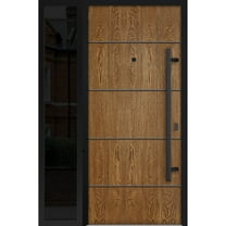 Front Exterior Prehung Steel Door / Deux 6683 Natural Oak / Side Exterior Window Sidelite / Entry Metal Modern Painted W36 16" x H80" Left hand Inswing