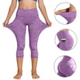 thumbnail image 4 of Girls Purple High Waisted Capri Leggings with Pockets Active Kids Polyester Blend Sizes 120-160,Size 12 T, 4 of 9