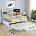 thumbnail image 2 of Euroco Wood Twin Size Daybed with Trundle and USB Ports, Captain Bed with Storage Headboard, Blackboard and Cork Board, White, 2 of 20