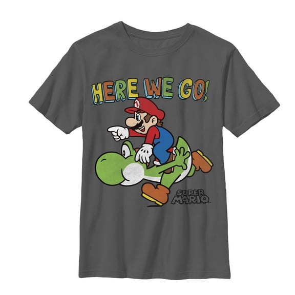 Boy's Nintendo Here We Go Graphic Tee Charcoal Medium
