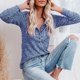 thumbnail image 2 of Blusa azul de cuello redondo y manga larga para mujer con botones - Casual y elegante XXL, 2 of 5