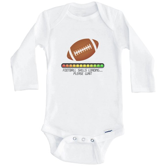 Football Skills Loading Please Wait Funny One Piece Baby Bodysuit (Long Sleeve), 0-3 Months White