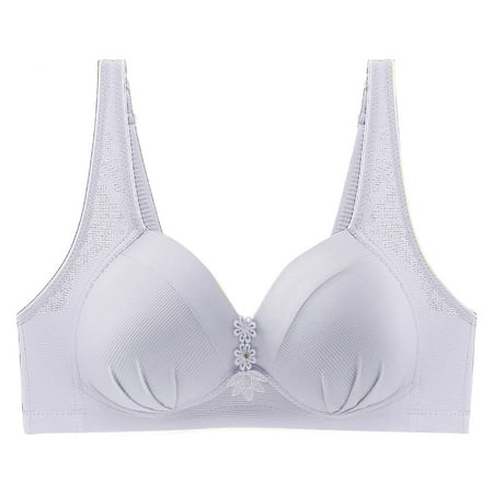 

No Steel Ring Thin Women Bra Solid Color Embroidered Decoration Breathable Gathers Underwear Comfort Bra