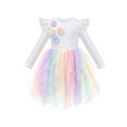 thumbnail image 1 of Girls Dress Tulle Skirt Rainbow Color 3D Lace Flower Flare Long Sleeve 5 Years, 1 of 6