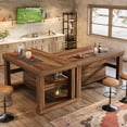 thumbnail image 3 of Bar Table w/Storage Shelves, 55.1" Counter Height Dining Table, Wood Pub Table for Kitchen/Living Room, Modern Home Bar Unit, 3 of 9