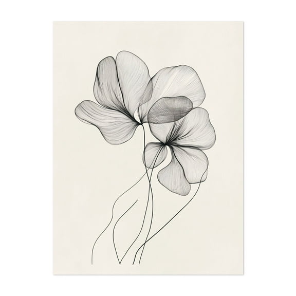 Simple Floral Line Art - Line Drawing Line Art Minimalist Floral Botanical Black and White Modern Art Nature Unframed Wall Art Print 5 x 7 inches
