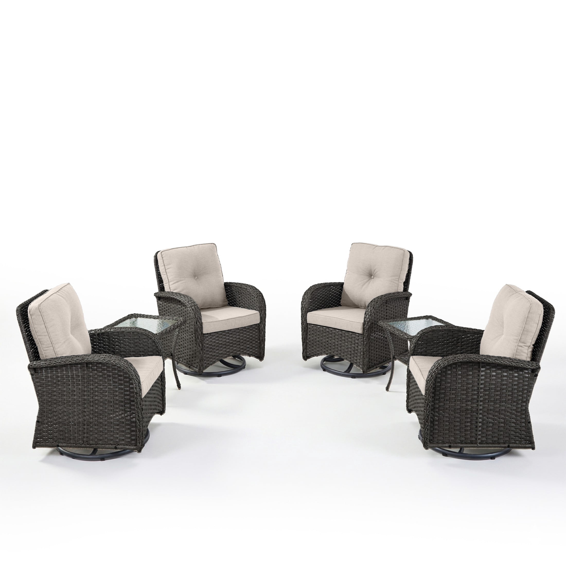 Unnifurnzi 6 Pieces Patio Bistro Set Outdoor Swivel Rocker Patio Chairs with Side Table Patio Furniture for Deck Porch Garden Balcony Poolside-Black/Beige