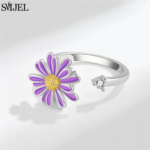 Anillo de ansiedad de margaritas de moda étnica para mujeres y niñas, joyería ajustable para aliviar el estrés, anillos giratorios, regalos de fiesta