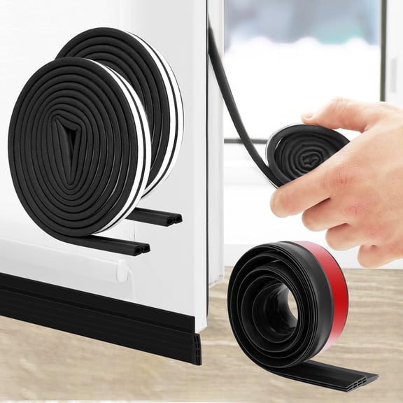 SUNMON Door Seal and D-Type Strip Weather Stripping, Door Sweep for Exterior & Interior 3.3 feet(Black), Weather Stripping Self Adhesive Foam for Windows 39 feet(Black)