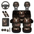 thumbnail image 6 of Binienty Western Cow Skull Car Seat Covers Front And Rear with Coasters Keychain Armrest Pad Seat Belt Pads Headrest Covers 14 Pieces Vehicle Interior Accessories Set, 6 of 8
