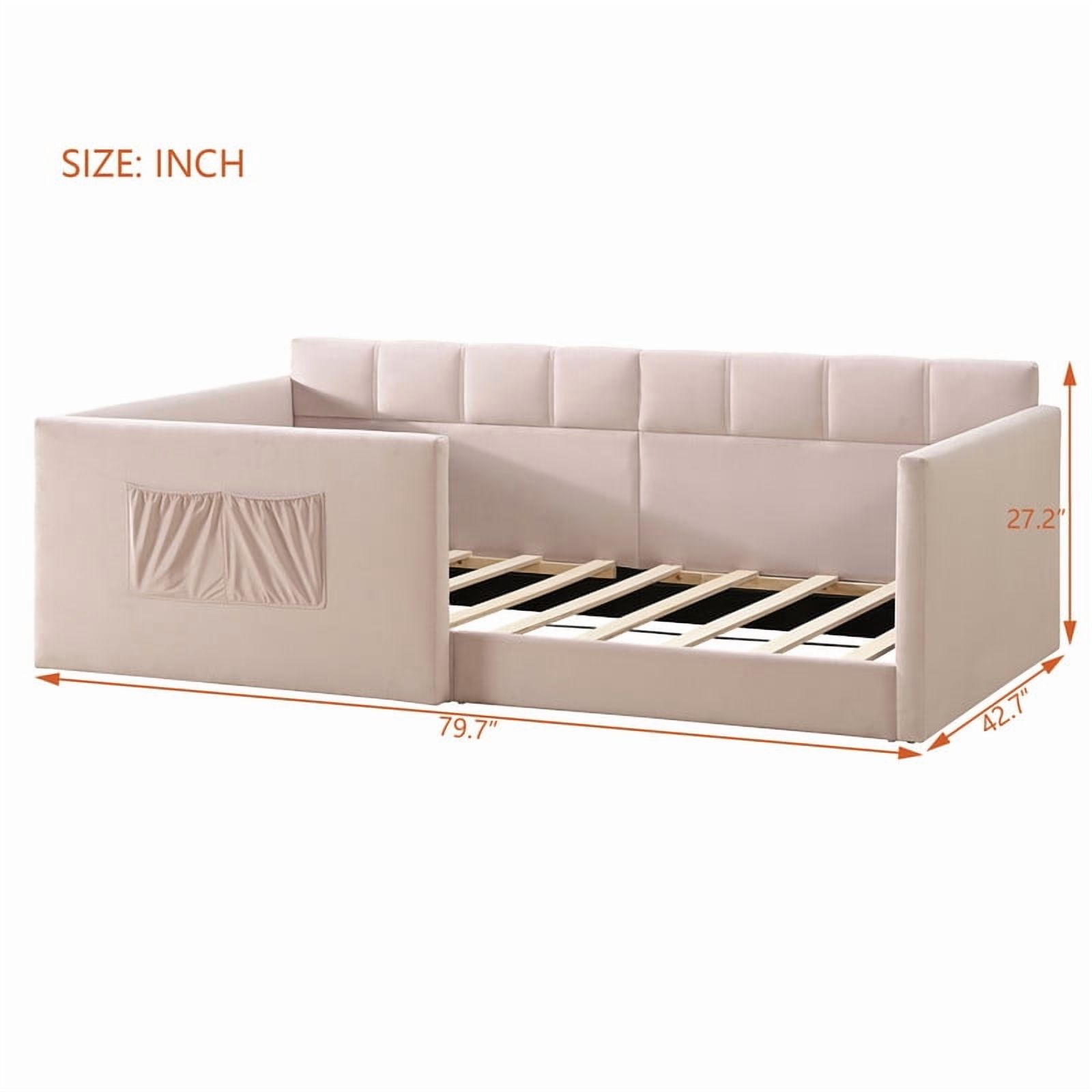 Twin Size Velvet Daybed with 2 Storage Pockets, Upholstered Guest Sofa Bed Frame with High & Padded Backrest