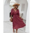 thumbnail image 3 of Crochet Detail Tie Neck Button Front Puff Sleeve Dress for Women, 3 of 3