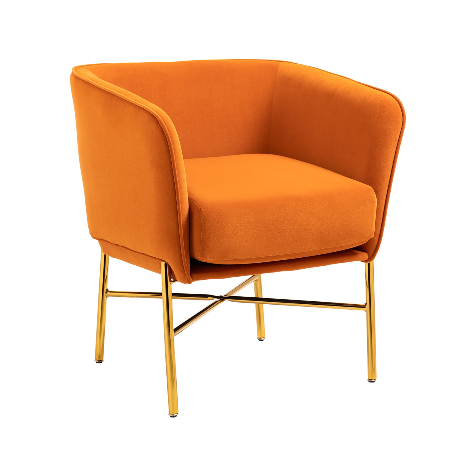 Velvet Living Room Chair, Modern Barrel Armchair with Golden Metal Legs, Upholstered Accent