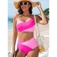 thumbnail image 6 of SHEWIN 2 Piece Swimsuit for Women High Waisted Color Block Bikini Set Spaghetti Straps Bathing Suits Summer Beach Outfits, 6 of 7