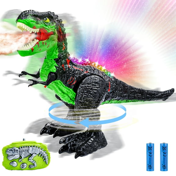 JoyStone Remote Control Dinosaur Toys for Kids, Electric Walking RC T-Rex, Realistic Tyrannosaurus Dino Robot with Roaring and LED Light for Boys and Girls Age 3 , Green