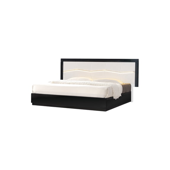 Best Master Poplar Wood East King Platfrom Bed With LED Light in White/Black