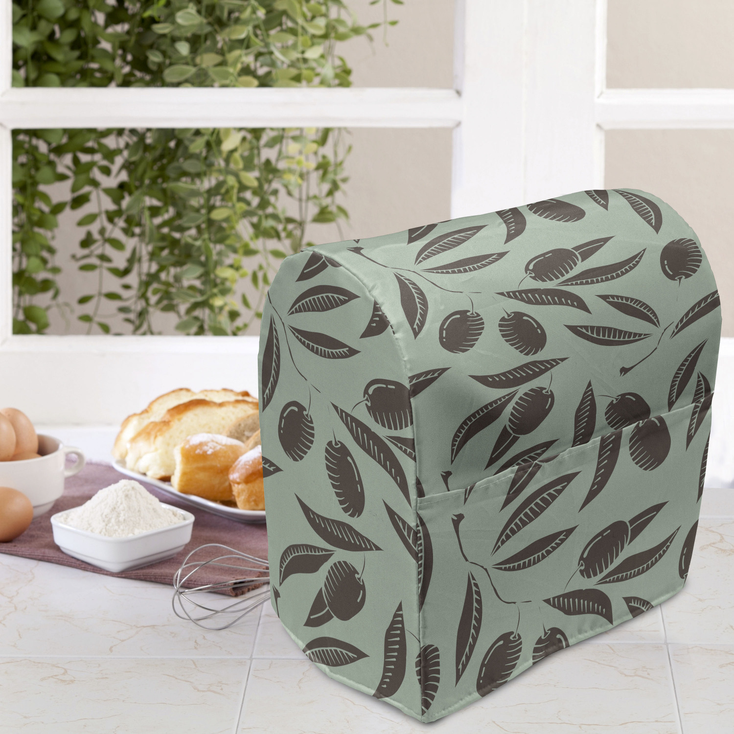 Harvest Stand Mixer Cover, Agriculture Olive Tree Branches Earth Tones Italian Cuisine Organic, Kitchen Appliance Organizer Bag Cover with Pockets, 5 Quarts, Brown and Almond Green, by Ambesonne - image 3 of 4