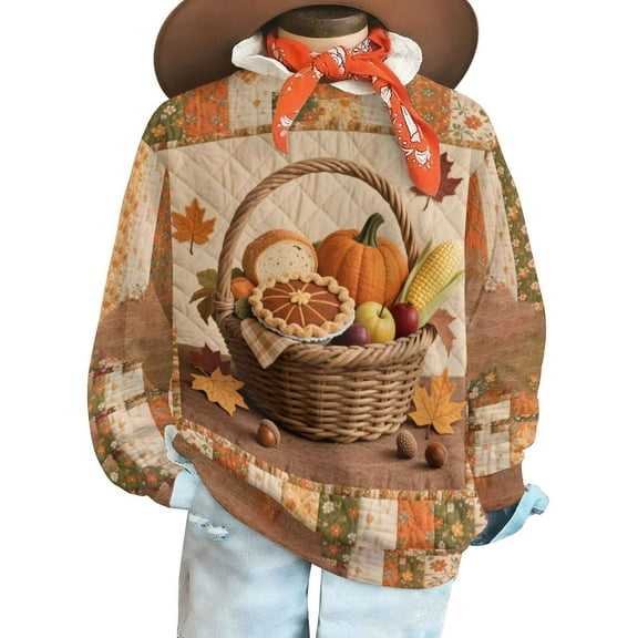 SwiftWear Autumn Harvest Fleece Lined Crewneck Sweatshirt Thanksgiving Vintage Graphic Pullover Fall Tops for Women & Men Multicolor