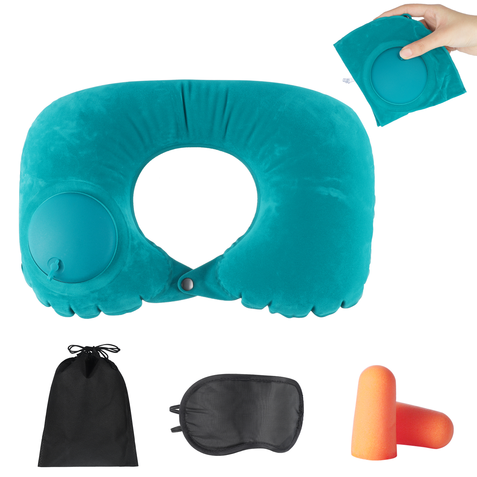 sixwipe Foldable Inflatable UShaped Travel Pillow Set, Adjustable Soft