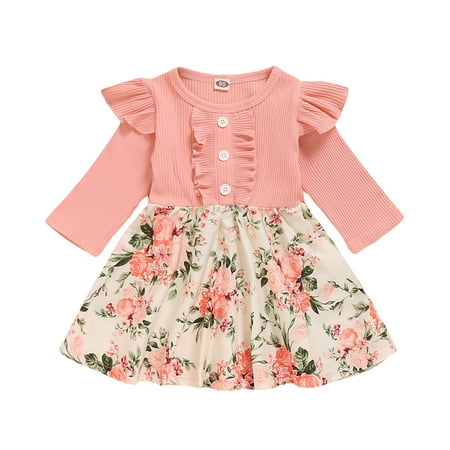 

Canrulo Toddler Baby Girls Casual Floral Dress Patchwork Ruffle Button Down Tutu Skirt Dress Outfits Pink 18-24 Months