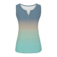 thumbnail image 4 of Olyvenn Summer Womens Tunic Tight Tank Tops Buttons Slit V-Neck Bodysuit Flowy Skinny Tight Slim Fit Casual Camis Stretch Workout Trendy Fitness Sleeveless Shirts Gradient Color Tees Sky Blue 6, 4 of 5