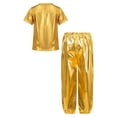 thumbnail image 2 of Doomiva Boys Girls Modern Hip Hop Jazz Dance Outfit Kids Metallic Shiny Short Sleeve T-shirt with Sparkly Jogger Pants Gold 110, 2 of 7