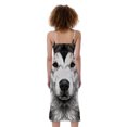 thumbnail image 2 of Hand Drawn Alaskan Malamute Print Slim Fit Midi Cami Dress, Dog Pet Lover Fashion Summer Maxi Sexy Casual Dress For Women, 2 of 4