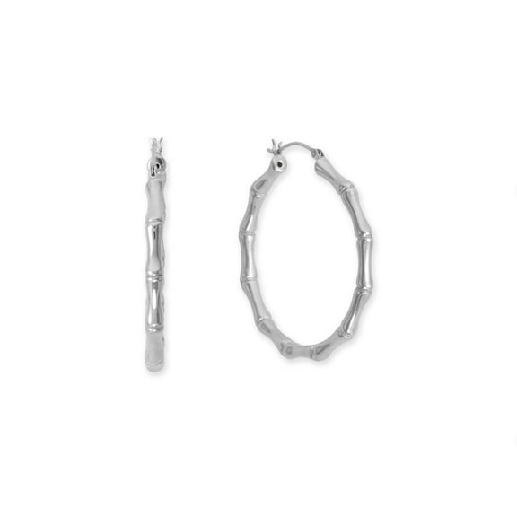Sterling Silver 44mm Bamboo Hoop Earrings