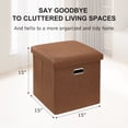 thumbnail image 3 of VECELO Folding Storage Ottoman 15" Square Cube Storage, Space-Saving Box Foot Rest Stool Seat For Bedroom Living Room, Brown, 3 of 13