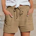 thumbnail image 6 of Audhol Drawstring Linen Shorts for Women, Women's Casual Solid Color Elastic Waist Cotton Linen Sports Shorts Buttocks Real Pocket Shorts Casual Linen Shorts Khaki 4XL, 6 of 10